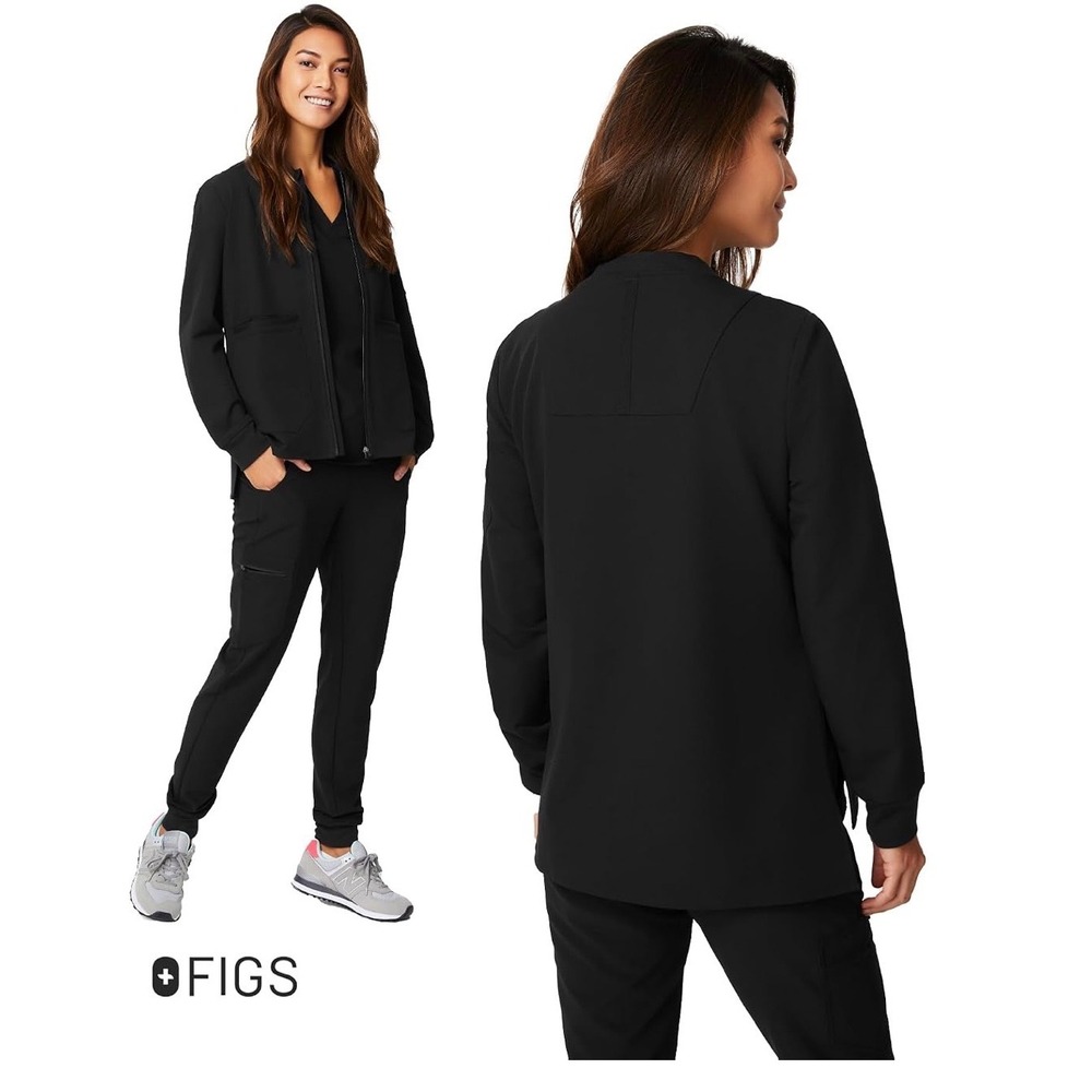 Figs Bellery Scrub Jacket XS Black Technical Collection Zip Up